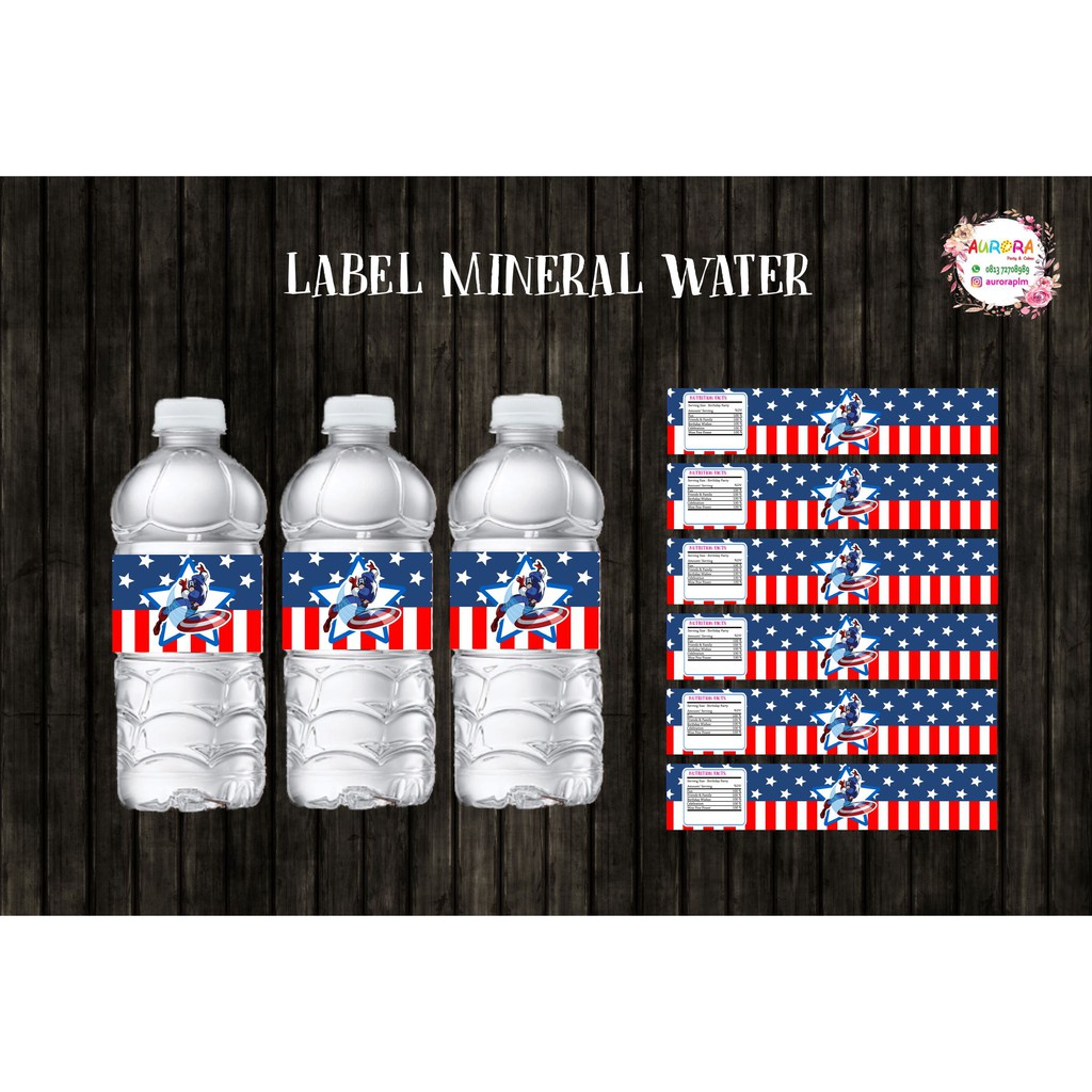 

STIKER MINERAL WATER CAPTAIN AMERIKA / LABEL MINERAL WATER KAPTEN AMERIKA 12 PCS