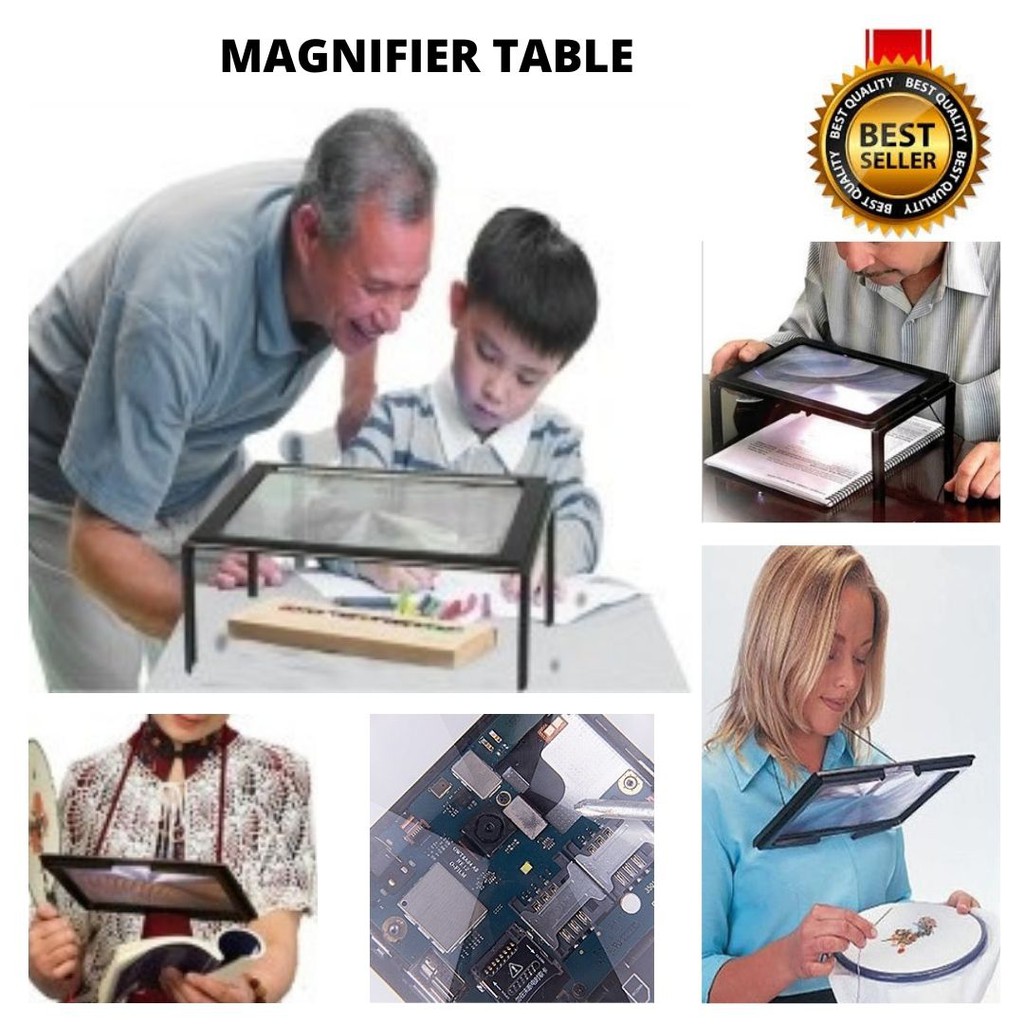 Meja Kaca Lensa Pembesar LED Magnifier Table 111