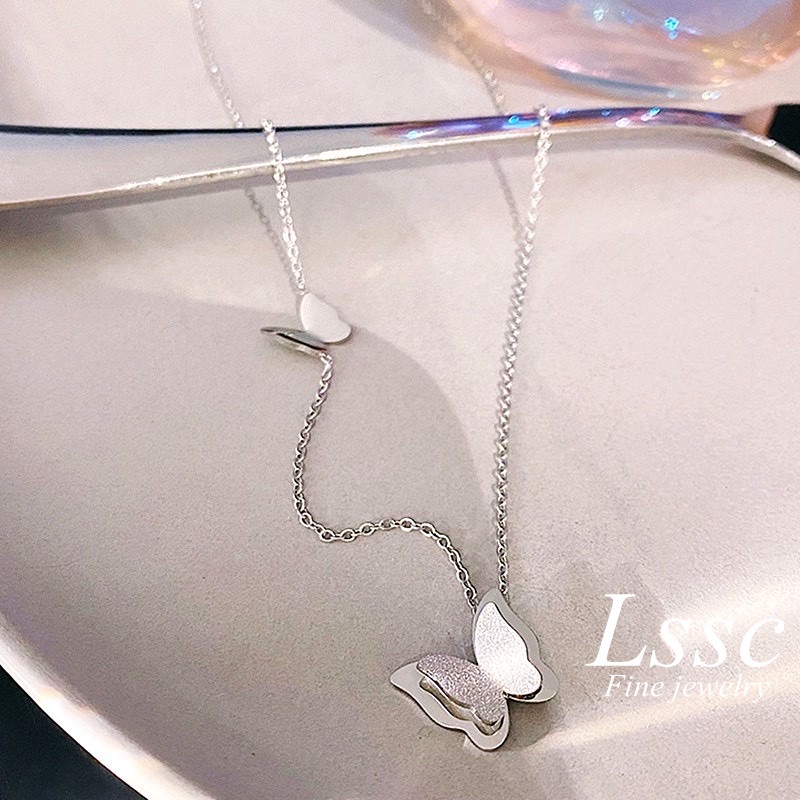 Kalung Rantai Lapis Emas 18K Liontin Kupu-Kupu Lapis Emas 18K Anti Karat untuk Wanita