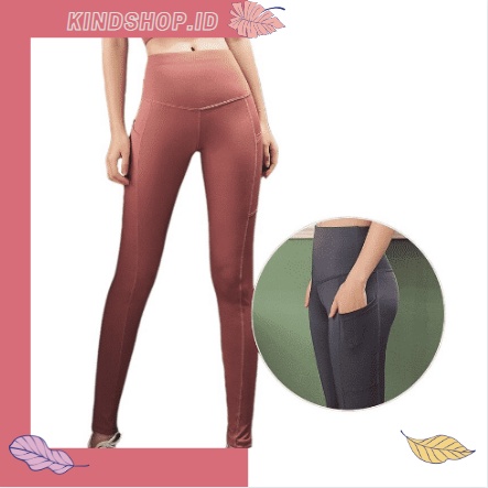 KINDSTORE❤ | [LONG-IUGA] Celana Yoga Pinggang Tinggi dengan Saku / Celana Legging Panjang fit TO L