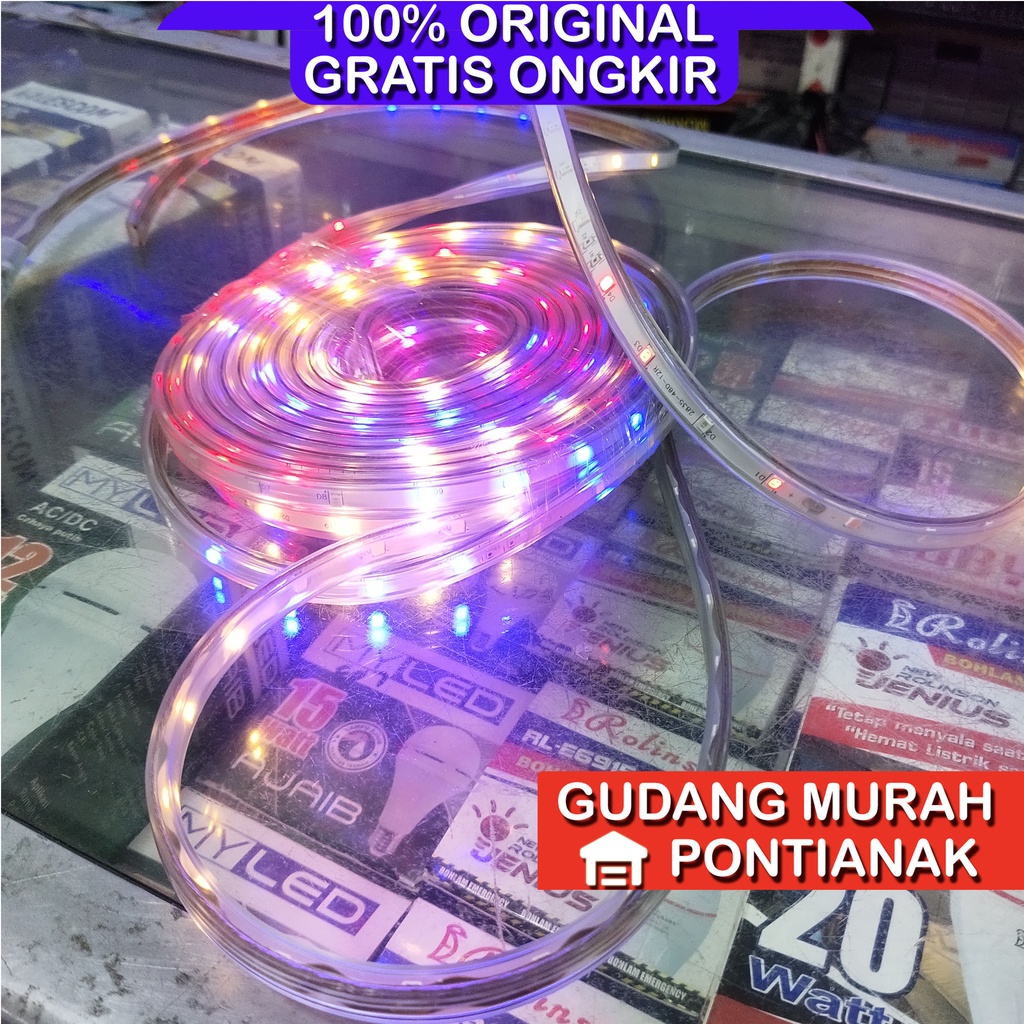 Lampu Seri Selang LED STRIP PIPIH Gepeng Segi Model Led Strip Outdoor Indoor Warna Warni TAHAN AIR HUJAN ATAU TERIK PANAS MATAHARI