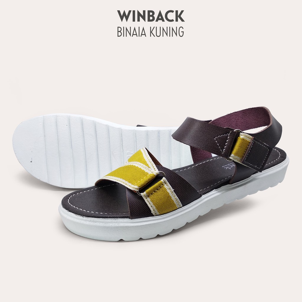 SENDAL WANITA TALI SILANG FLAT WINBACK BINAIA KUNING