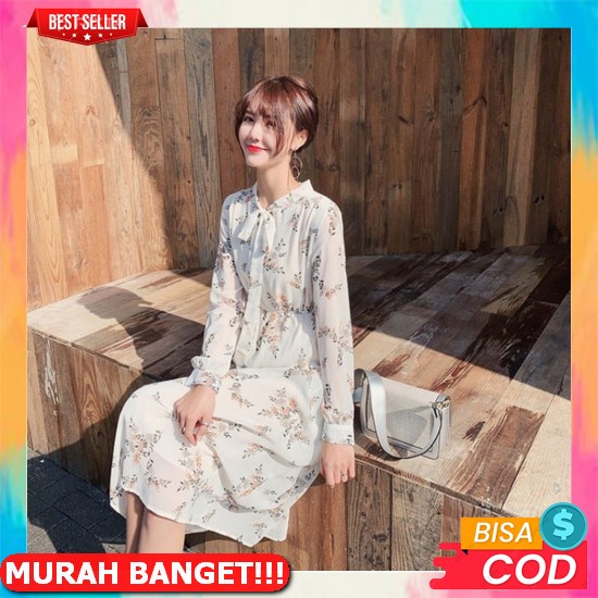 Mini Dress Wanita Dres Korean Style Ungu Bunga Kekinian Big Size [Mora]Dress Wanita Putih Tunik Musl