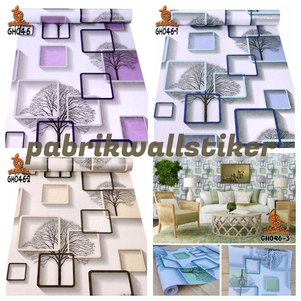 Wallpaper dinding dekorasi dinding hiasan dinding Sticker Wallsticker Kotak 3D Ungu Gh046 Gh046 1 Gh046 2