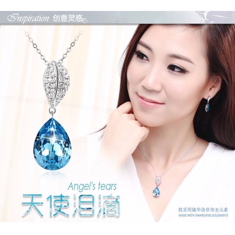 Angels Tears Kalung Kristal Swarovski Wanita Cewek Mewah Elegan Impor Kado Hadiah Ultah Tear Drop