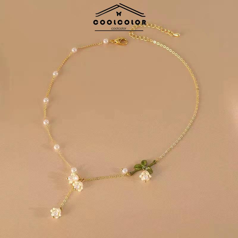 COD Bunga Anggrek Mutiara Musim Semi Desain Unik Indah Elegan Anting-Anting Gelang Kalung- cl