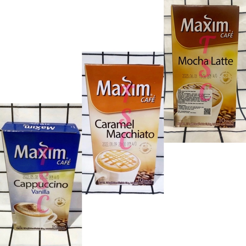 

Maxim Cafe Cappuccino Vanilla / Caramel Macchiato / 10 Stick / Maxim Coffee Sachet Korea / Maxim Mocha Latte