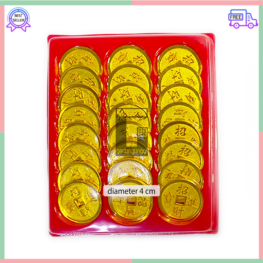 Hiasan Pajangan Gantungan Tassel Dekorasi Uang Duit Coin Koin Fu Fuk Rejeki Emas Gold Kuning Kuno Yenpao Yenpau Yuanbao Parcel Parsel Souvenir Suvenir Imlek Tahun Baru Cina China 1 Pack Set Murah Ukuran Size Mini Kecil Sedang Medium Besar Kue Keranjang