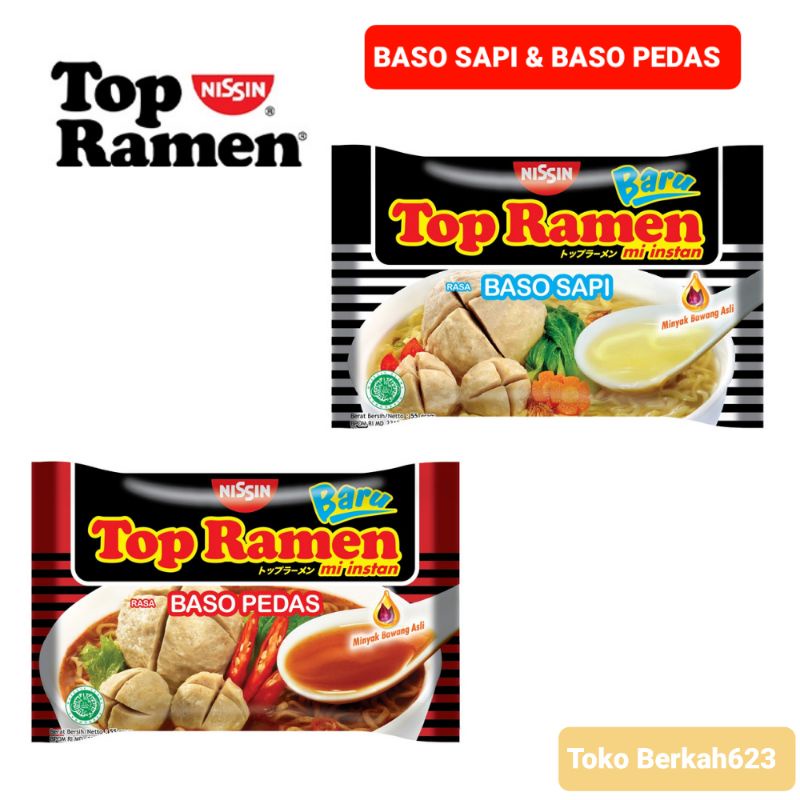 Mie Top Ramen BARU Netto 56gr Rasa Baso Sapi &amp; Baso Pedas