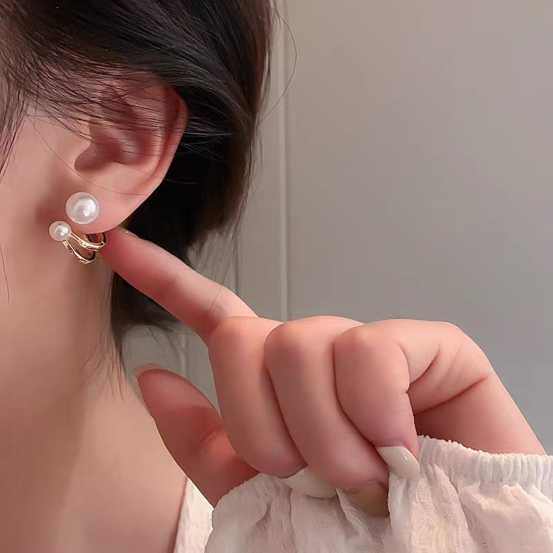 YEEZII Anting Stud Hias Mutiara Warna Emas Untuk Wanita