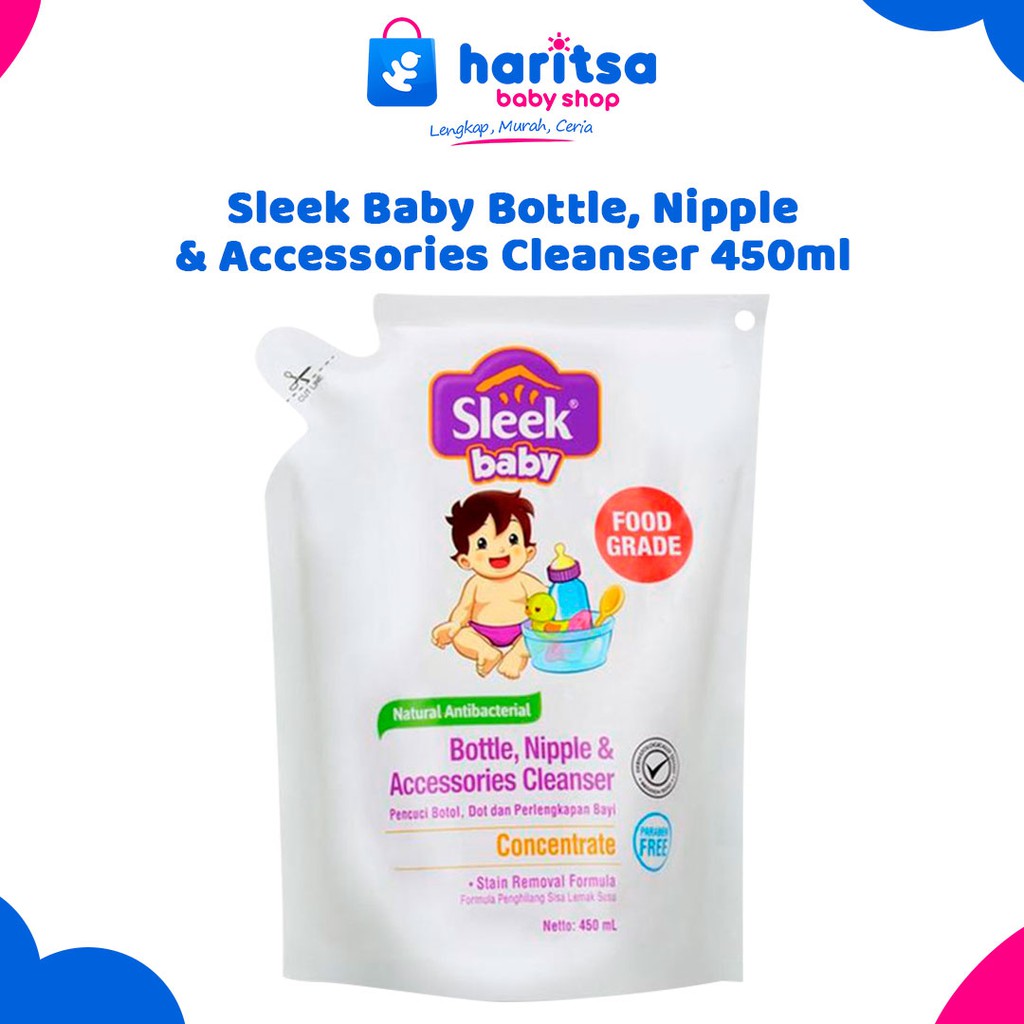 Sleek Baby Sabun Cuci Peralatan Bayi Bottle Nipple And Accessories Cleanser Refill Pouch 450ml