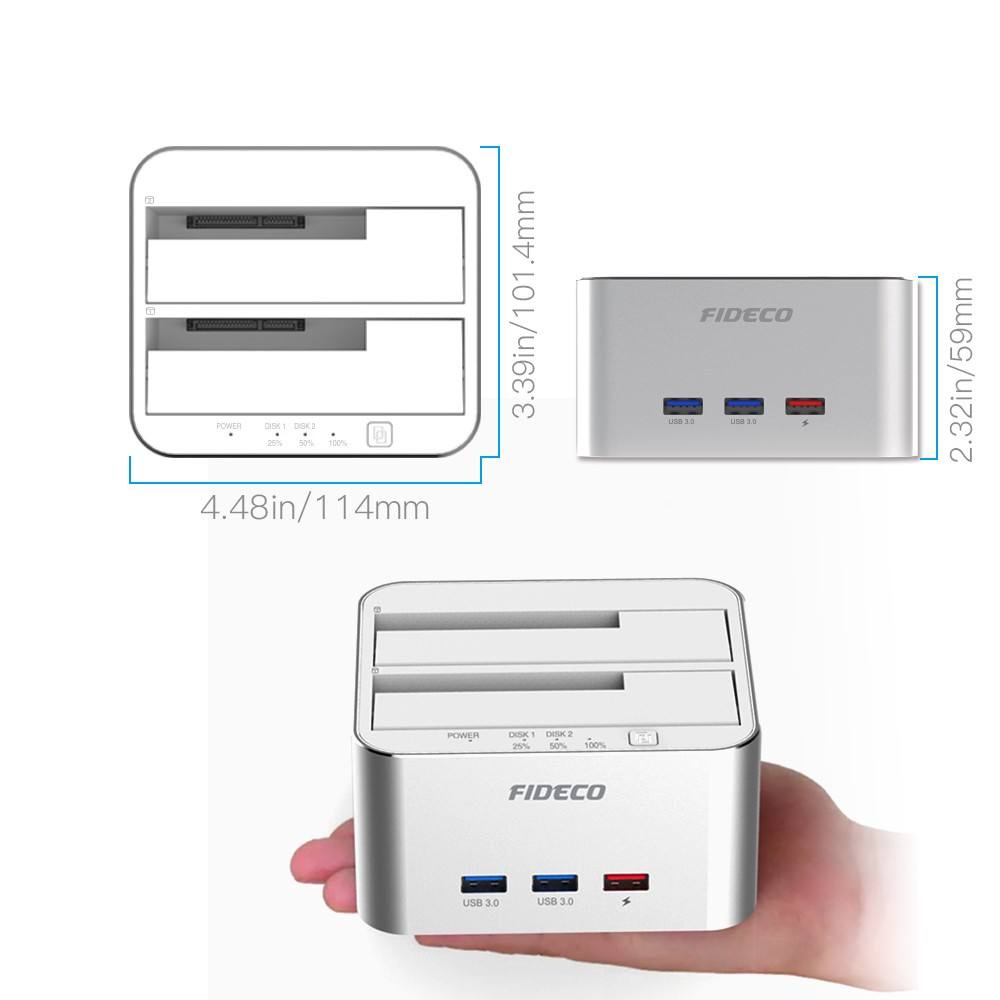 Docking Harddisk 2 Bay with USB HUB 3.0 USB Charger FIDECO up to HDD SSD