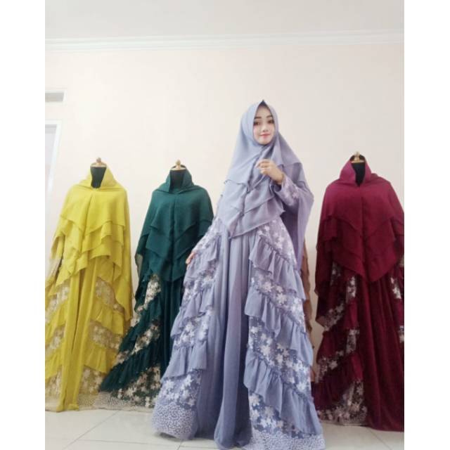 Gamis premium kualitas butik, full ceruty mix brukat import