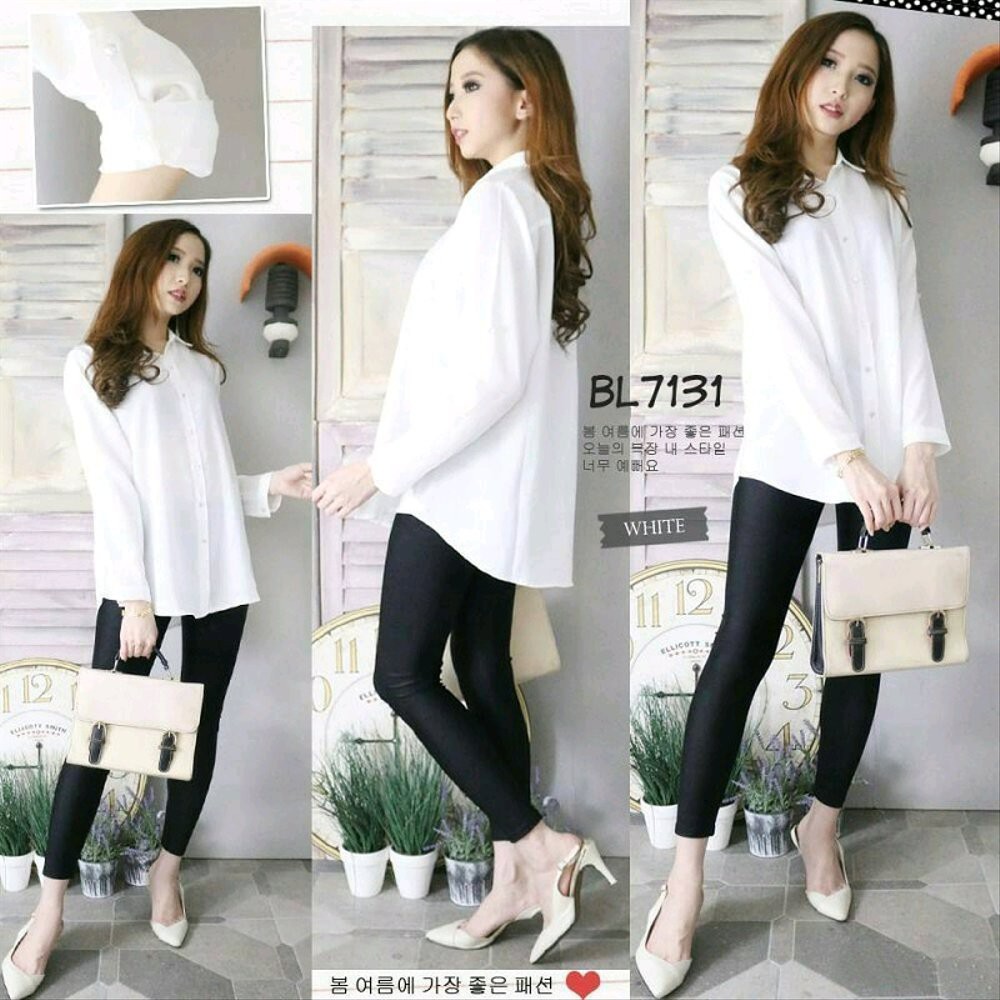 BL7131 FASHION BAJU OUTFIT ATASAN KEMEJA BASIC PUTIH WANITA