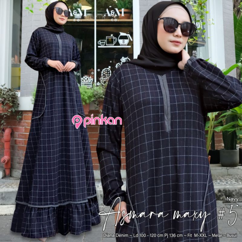 Asmara Maxy By Pinkan / Gamis Motif Kotak / Diana denim Dress Jumbo