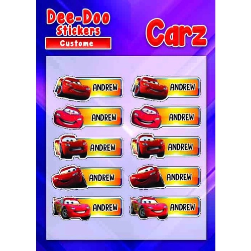 

Sticker waterproof label nama anak custom karakter Carz