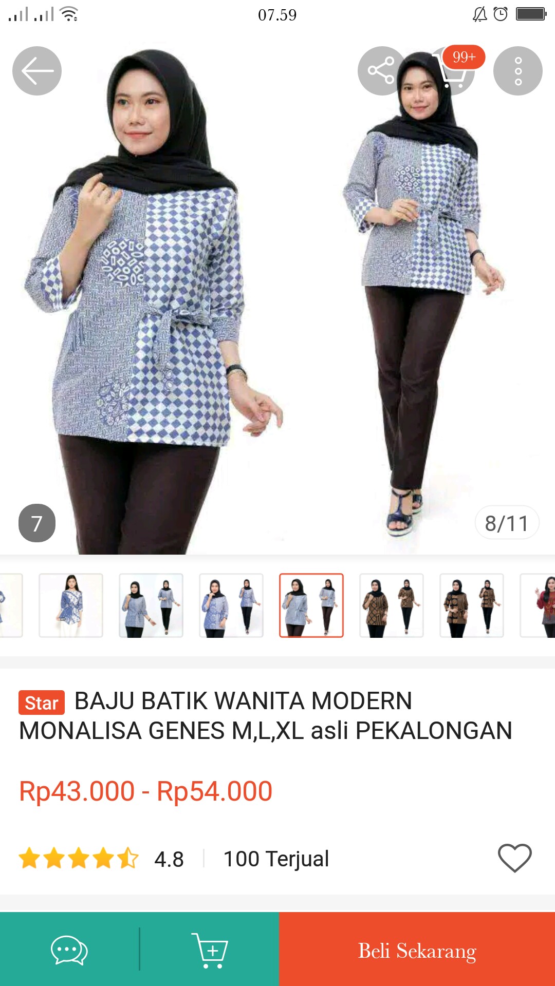 Tey-17 Batik Wanita Asj Sa Hrb026 Kenongo Kemeja Tosca Pendek