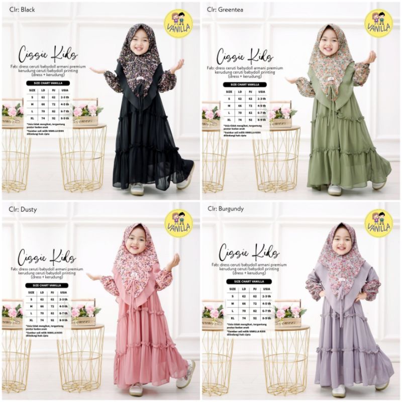 CESSIE KIDS Ceruti babydoll armany premium  - Dress anak perempuan plus jilbab - Produk original by 