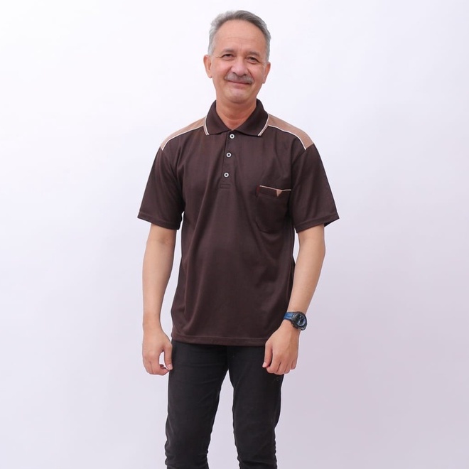 SIZE XL XXL XXXL KAOS WANGKI KERAH TSHIRT TERMURAH /KAOS KERAH PRIA / KAOS KERAH BAPAK BAPAK-COKLAT