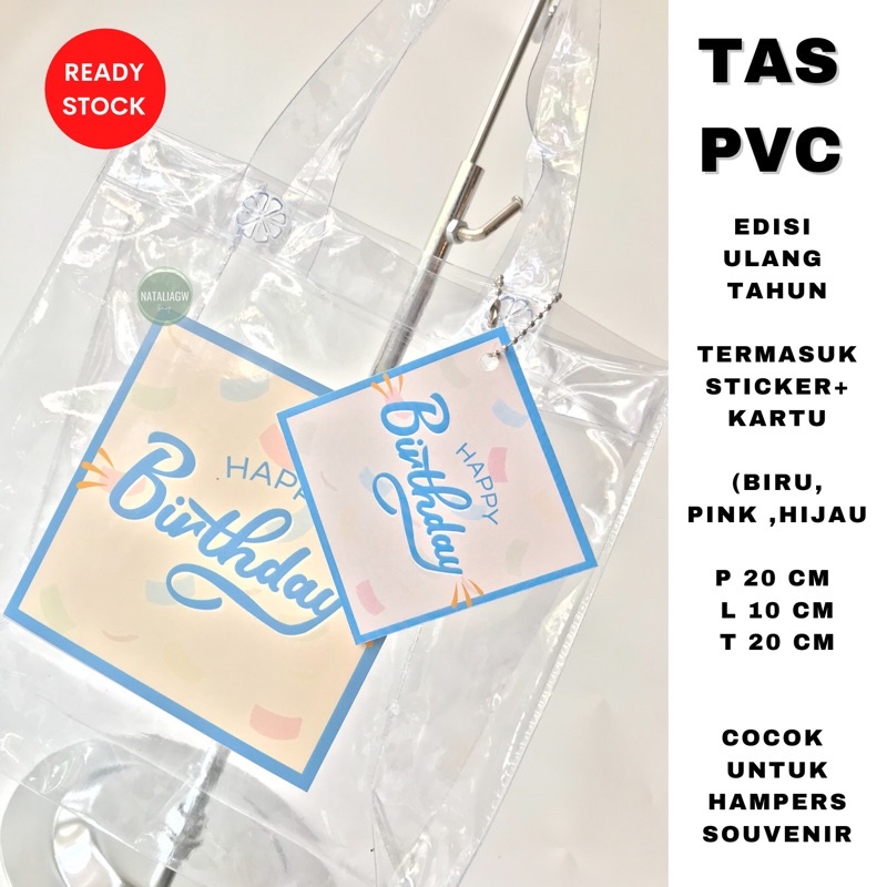 Tas pvc hampers ulang tahun goodie bag set lengkap 3 warna ecer-Biru