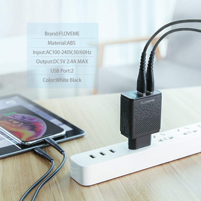 Floveme Charger USB Fast Charging 2 Port 2.4A - GC-08 - Black