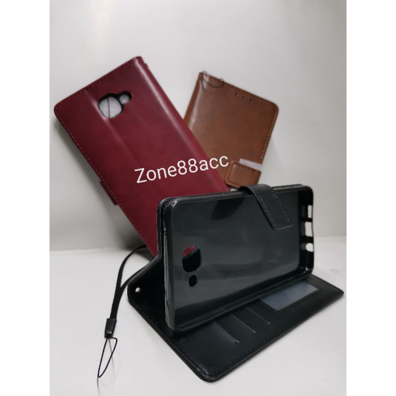 Samsung A9 Pro Leather Case Flip Cover Casing Sarung Dompet Wallet Kulit Soft