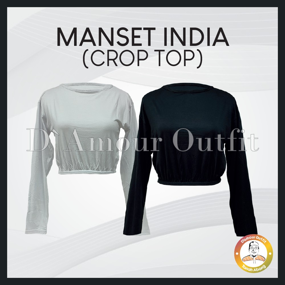 Baju Manset India Lengan Panjang Wanita Crop Top Polos Bahan Rayon Spandek Dalaman Perempuan Hitam Warna Kulit Kaos Daleman Cewe Hijab Dewasa Anak Tangan Pendek Leher Kerah Turtle Neck Mangset Atasan Inner Cewek Jumbo Big Size LD 120 140 Katun UV Premium