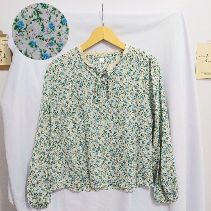 【BISA COD】Chiffon Lace Floral Blouse wanita Lengan Panjang summer atasan blus import cewek-Motif 53