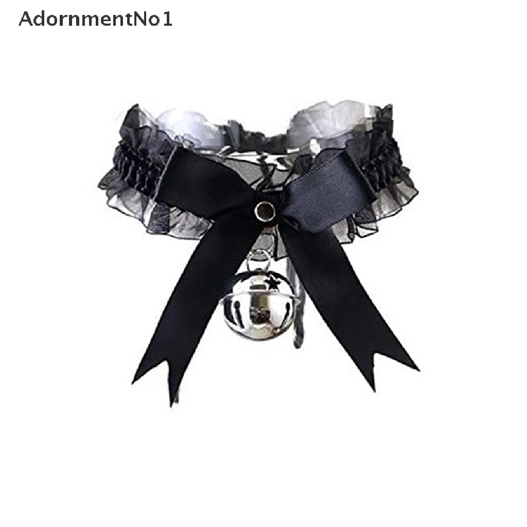 (AdornmentNo1) Kalung Choker Lace Sexy Gaya Gothic Aksen Pita + Lonceng Untuk Perhiasan Wanita