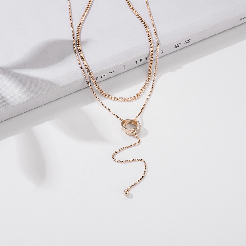 Kalung cincin gandeng dua layer titanium korea style anti karat