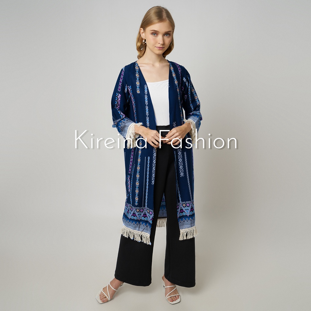 Cardigan Rumbai Motif Bohemian Outer Bohemian Bahan Katun Rayon Viscose | Kireina Fashion