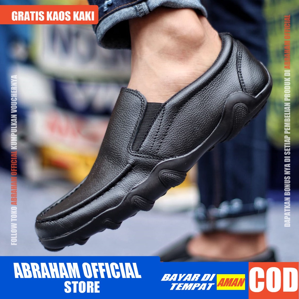 ABRHM BARAN Sepatu Slip On Pria Sepatu Pria Casual Kulit Asli Sepatu Casual Pria Sepatu Kasual Slop Anti Slip Semi Formal Kerja Kuliah Gaya Santai Keren Kekinian Original Murah Terlaris