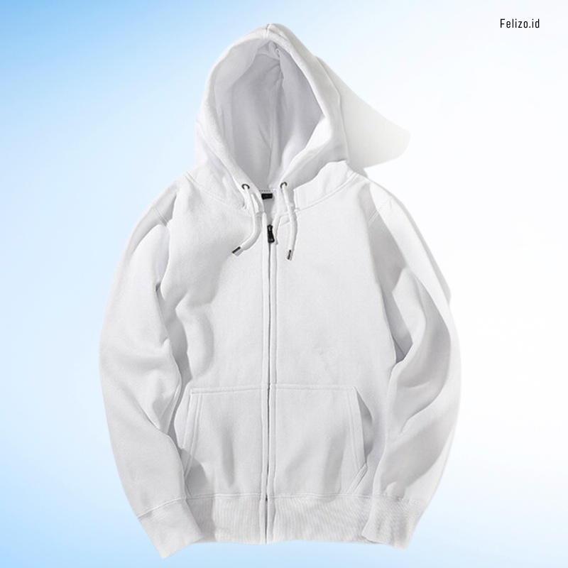 Jaket Hoodie Sleting Zipper Anak Kecil Tanggung PAUD TK SD SMP Model Basic Polos Warna Putih Usia 1 