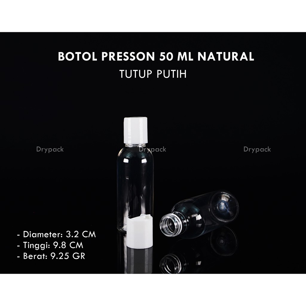 Botol Presson 60 ml Flat Natural tutup Putih