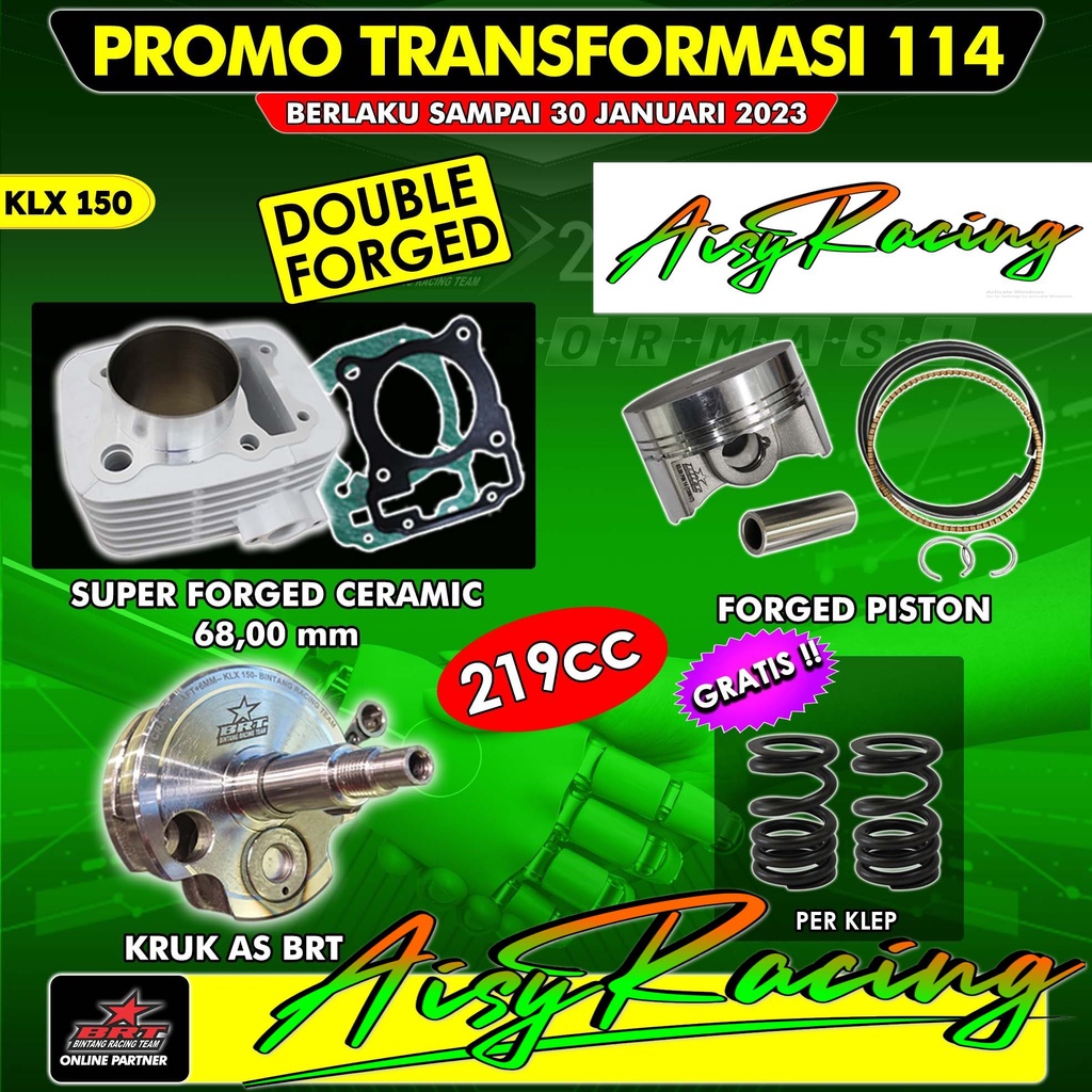 Promo Paket 114 KLX BRT Bore Up Trabas Blok Ceramic Piston 66mm 68mm Kruk as KLX 140 150 D-Tracker B