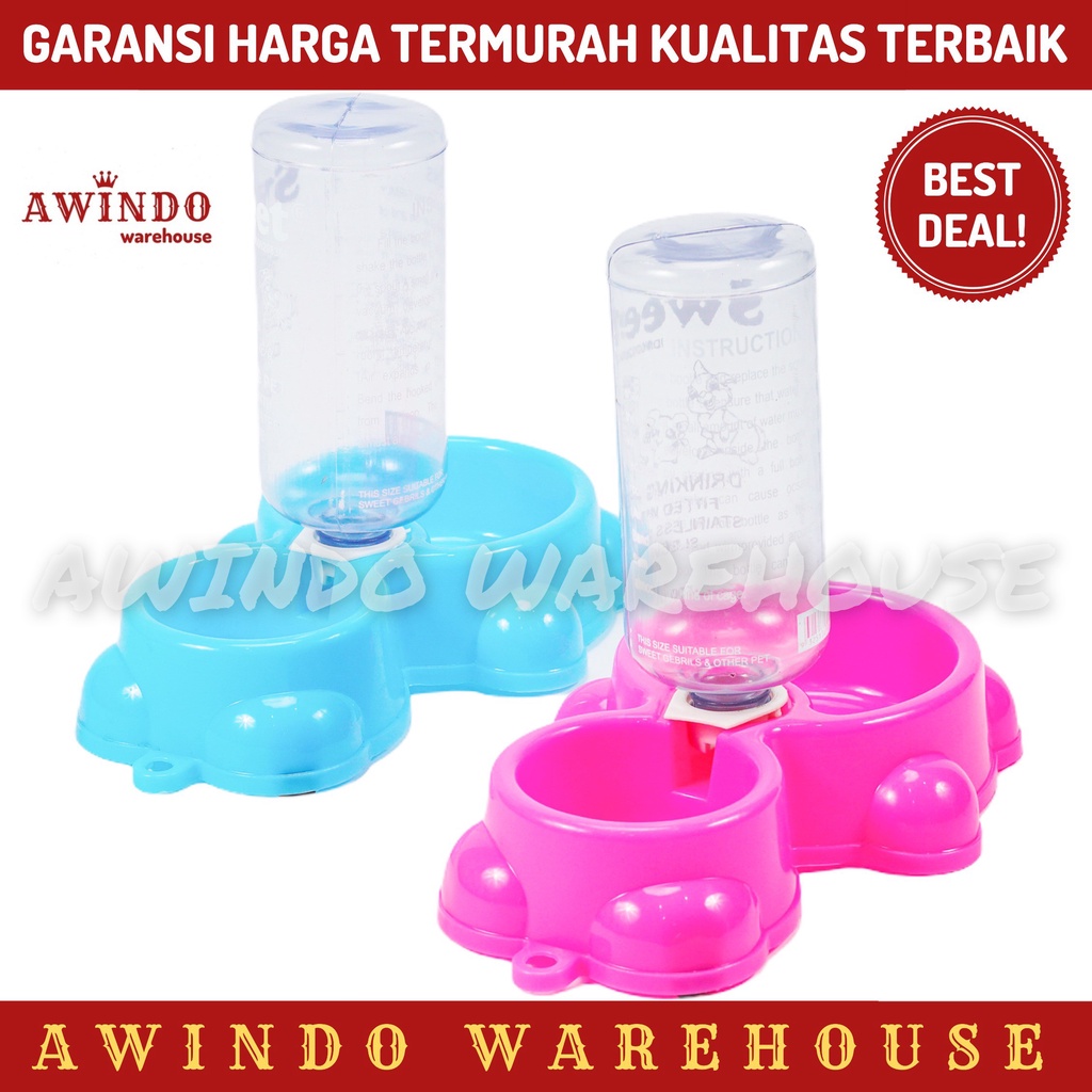 PLATE BERUANG + BOTOL - Tempat Piring Pakan Makan Minum Anjing Kucing Kelinci Anti Slip