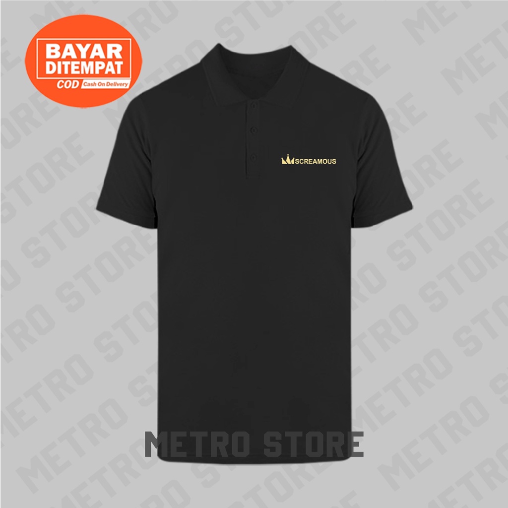 Kaos Polo Screamous Logo Premium Gold Print | Kaos Polo Shirt Kerah Lengan Pendek Pria Muda Keren Di