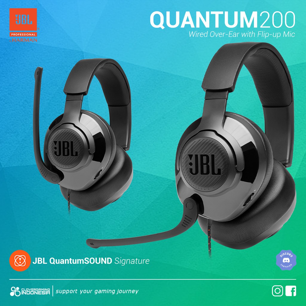 JBL Quantum 200 Wired Over-Ear with Flip-up Mic - Gaming Headset