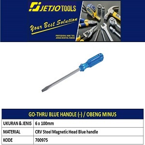 Obeng Minus 6x100mm JETJO TOOLS 700975 / Go-Thru Blue Handle (-) LAKONI PRO
