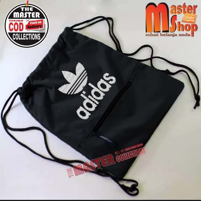 ( MURAH BISA COD ) Tas Ransel Serut Drawstring Resleting AD / Olahraga / Futsal / Gymsack