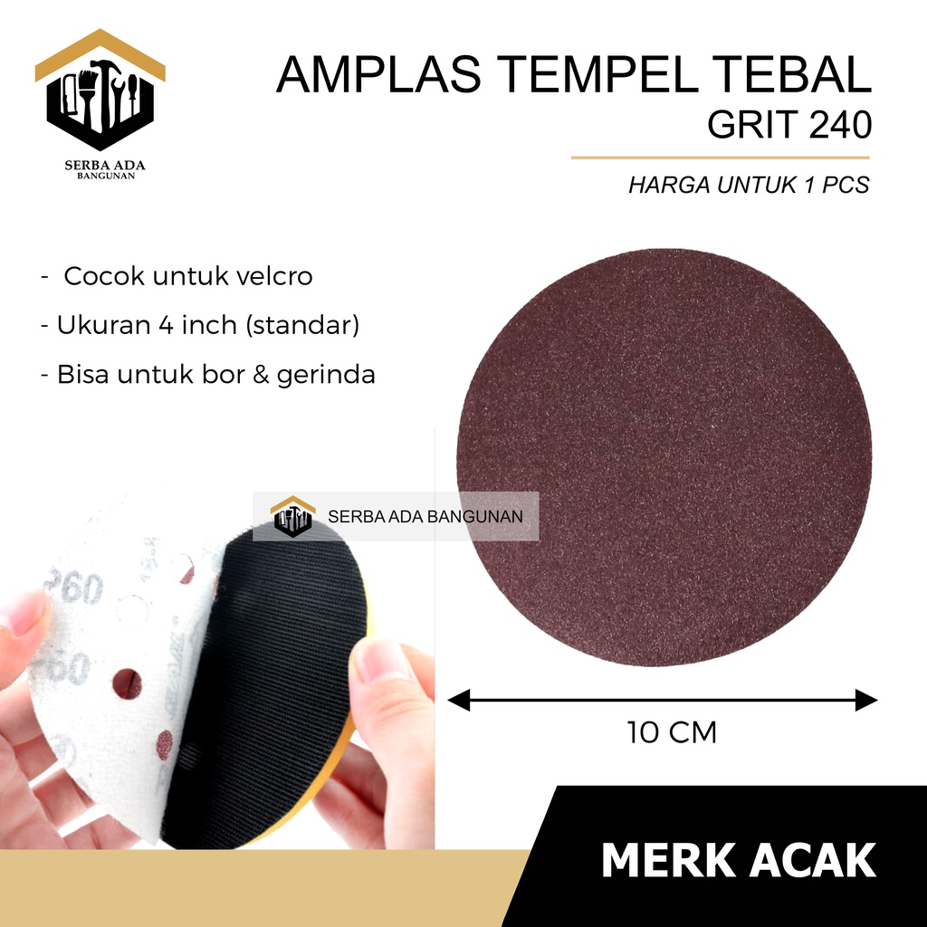 AMPLAS BULAT VELCRO GERINDA 4 INCH GRIT 60 80 100 120 150 180 240 / TEMPEL GURINDA REKAT BAGUS