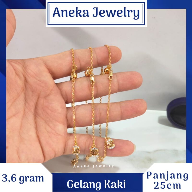 Gelang Kaki Holo Gantung Mata2, Perak 925, Lapis Emas Rosegold