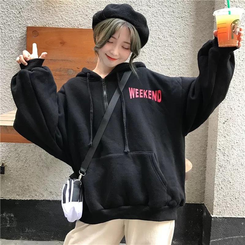 Outfit - Half Ziper Hoodie Outerwear Wanita Korean Style