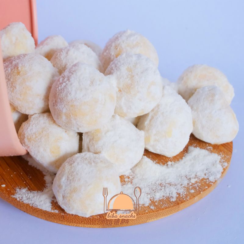 Kue Putri Salju Susu Bibasnacks ( Gratis kue sagu / semprit kemasan Pouch )