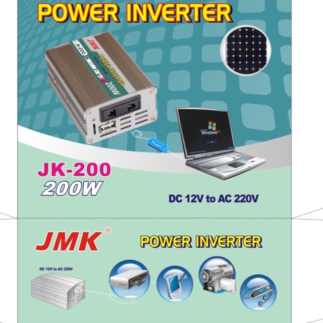 solar power Inverter JMK jk200 200w 200watt DC 12V to AC 220V car inverter