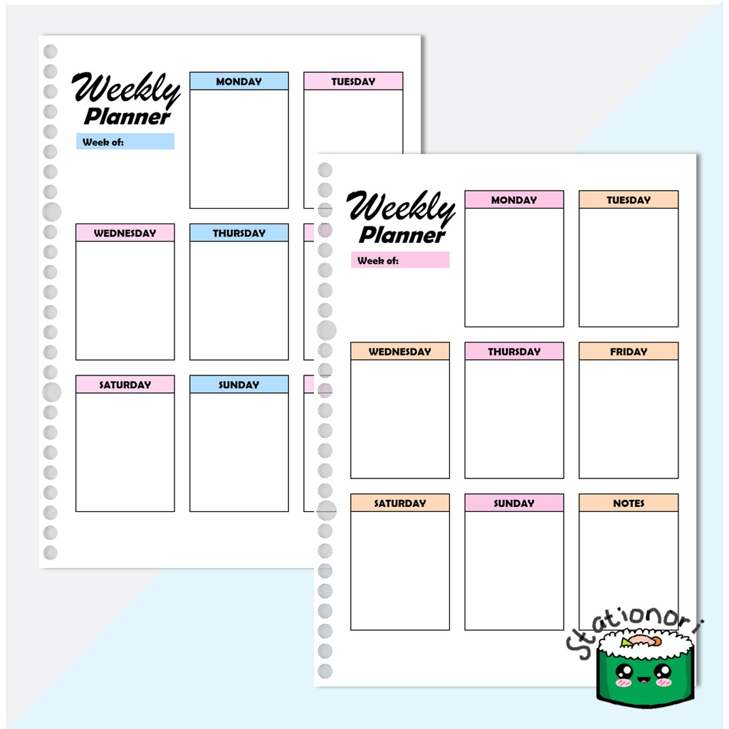 

Weekly Planner 2Tone (Kertas Isi Binder Planner / Loose Leaf B5 & A5) by Stationori