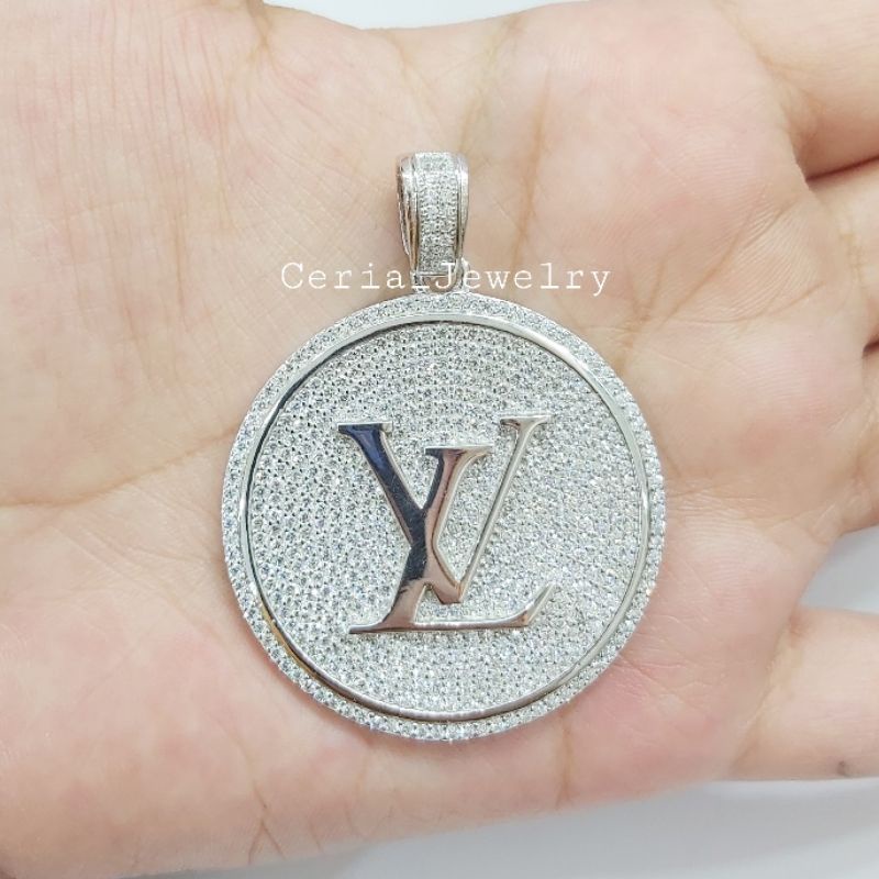 Liontin Perak Asli Silver Wanita 925 Lapis Emas Putih Model Bulat Variasi L V Polos - Perhiasan Perak Wanita Asli