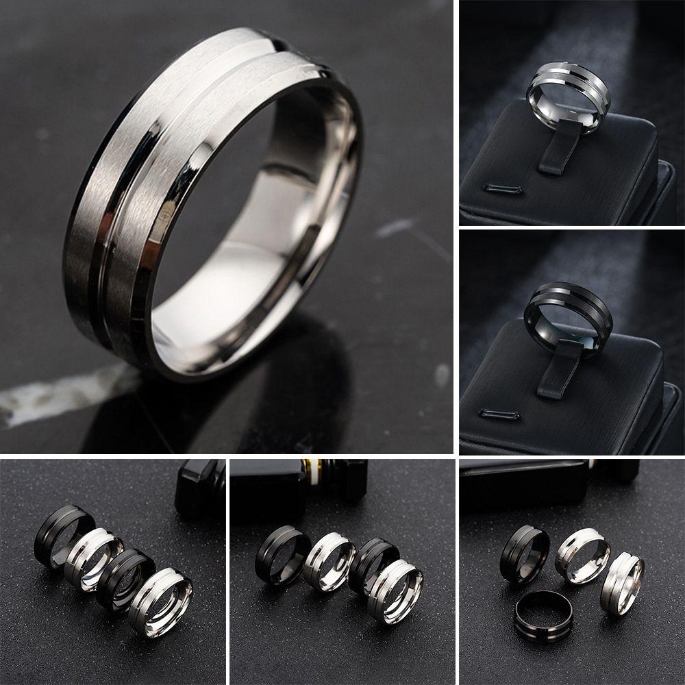 Cincin Nanas 8MM Hitam Perak Jari Perhiasan Fashion Matte Titanium Steel