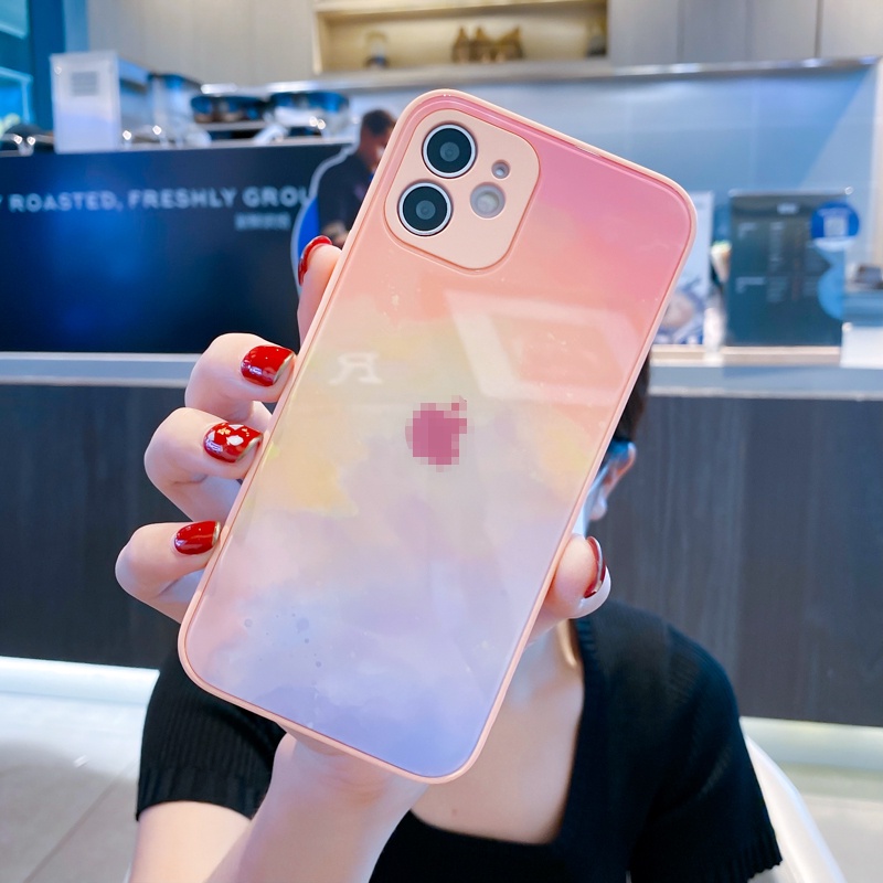 WaterColor Tempered Glass Case untuk iPhone 13 Pro Max 12Pro 12Mini Cover