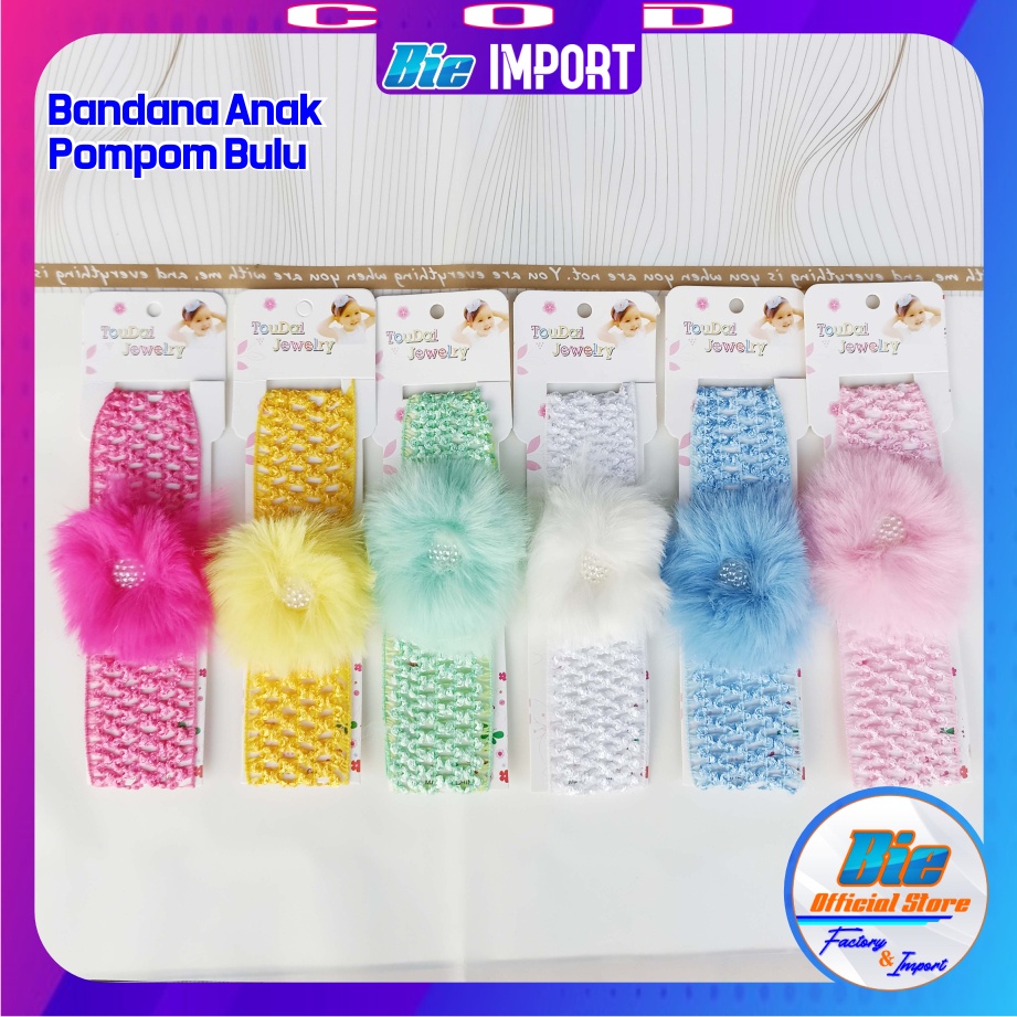 Bandana Anak Korea Pink Bunga Pompom Uniq Impor Best Seller